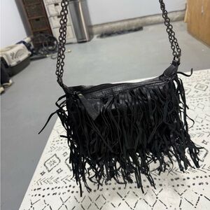 Madden girl Fringe Black Leather Shoulder Bag